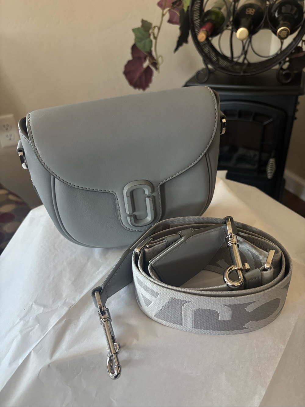 Marc Jacobs Light Gray Leather Crossbody with Logo Hardware